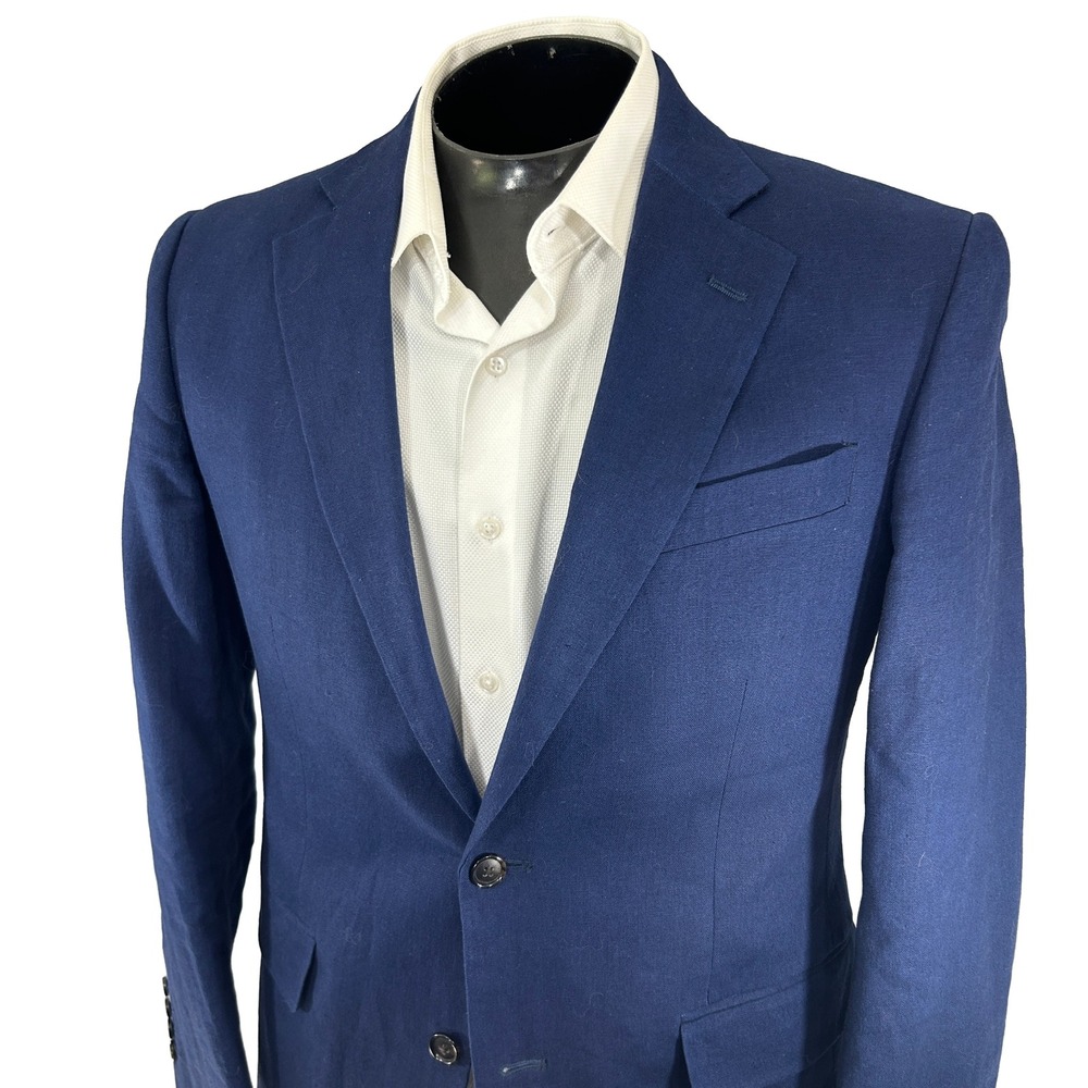 Stafford Sport Coat Mens 38 Reg Blue Classic Fit Linen Blazer Double Vent Modern